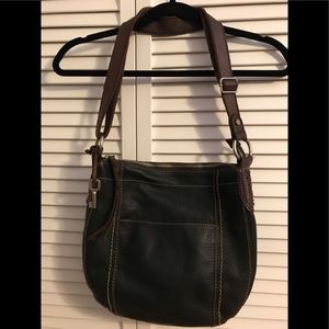 Fossil leather black and brown hand bag